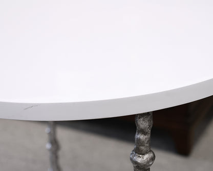 Pair of Round White Lacquer Accent Tables