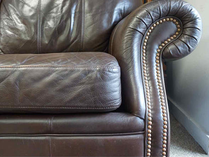 Ethan Allen Leather 3 Cushion Sofa with Brass Nailhead Trim