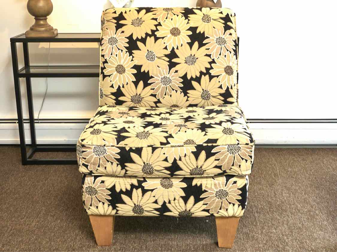 La-Z-Boy Black & Cream Floral Upholstered Armless  Chair
