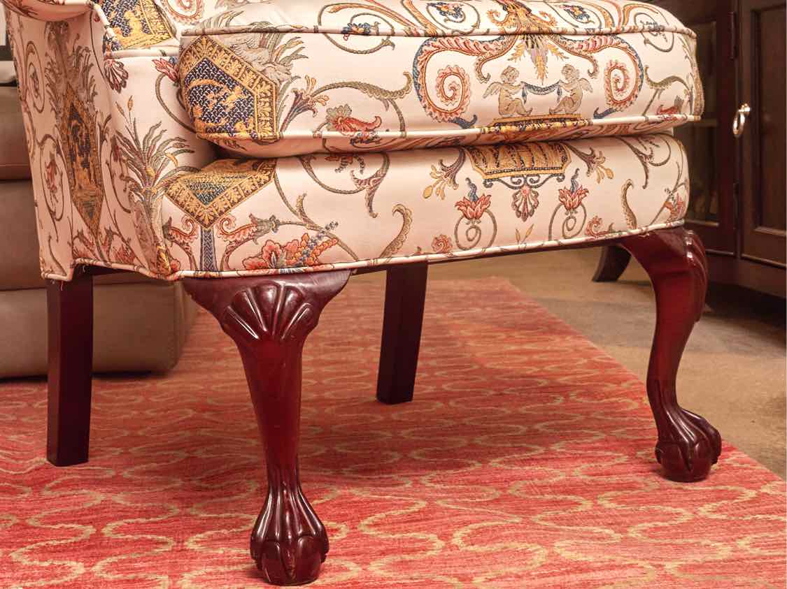 Pair of Statesville Chair Company Upholstered Wing Chairs with Center Medallion