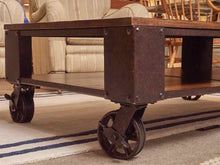 Industrial Rustic Wooden Top Metal Base With Wheels Cocktail Table