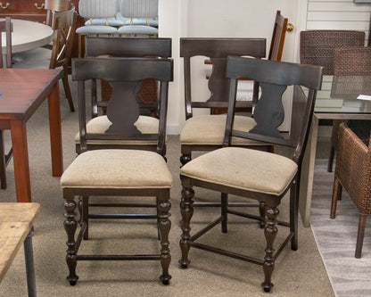 Set of 4 Universal Furniture Splat Back Counter Stools in Tobacco Finish