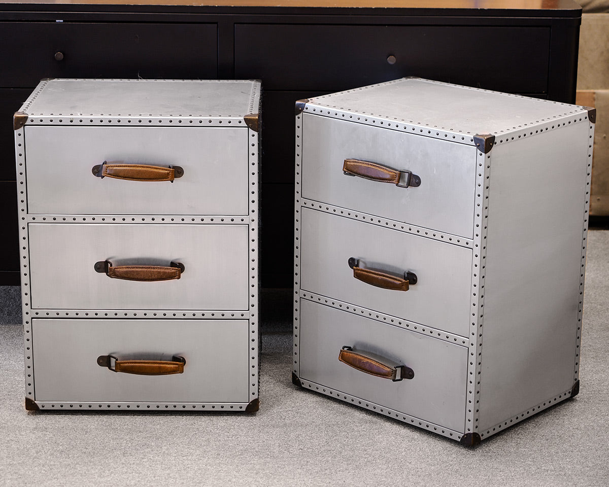 Pair of Restoration Hardware Aluminum Wrapped Nightstands