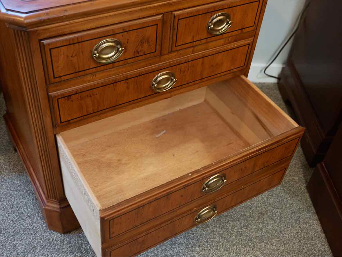Pair of Drexel Inlaid Burlwood Two Drawer Nightstands