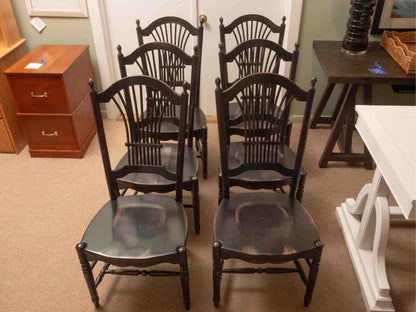 Set Of 6  Distressed Black Finish  Fan Back  Dining Chairs