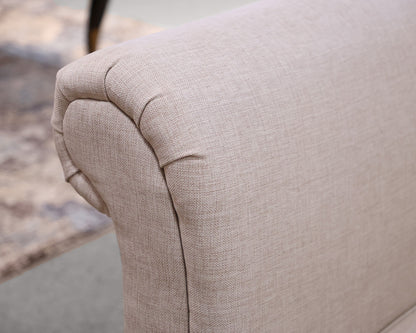 Rollback Chaise in Pale Blush Heather Linen on Turned Black Legs