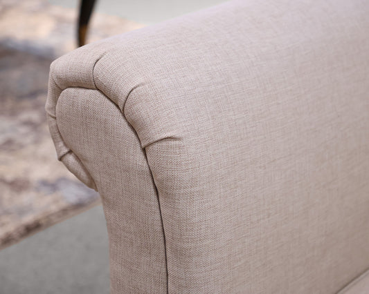 Rollback Chaise in Pale Blush Heather Linen on Turned Black Legs