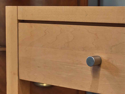 Pair of Baronet Nightstands in Maple with Glass Top & Brushed Nickel Pulls