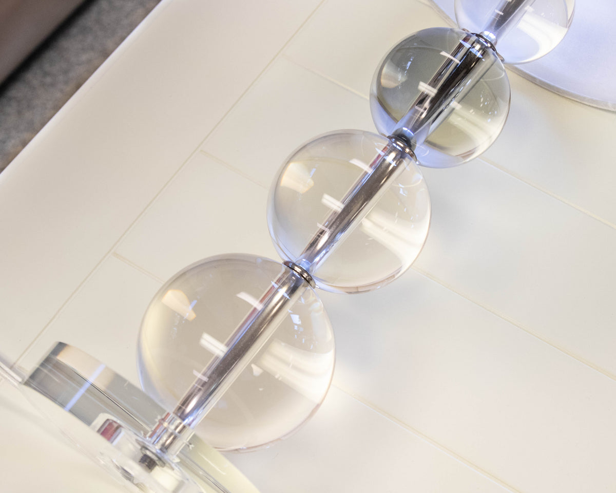 Pair of Stacked Crystal Orb Table Lamps with Drum Shades