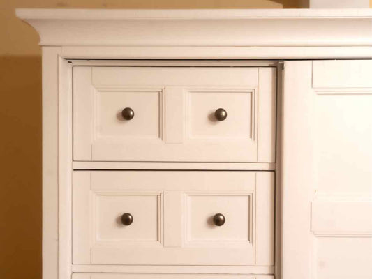 White Finish 6 Drawer , 3 Shelf, Sliding Door  Chifferobe Chest