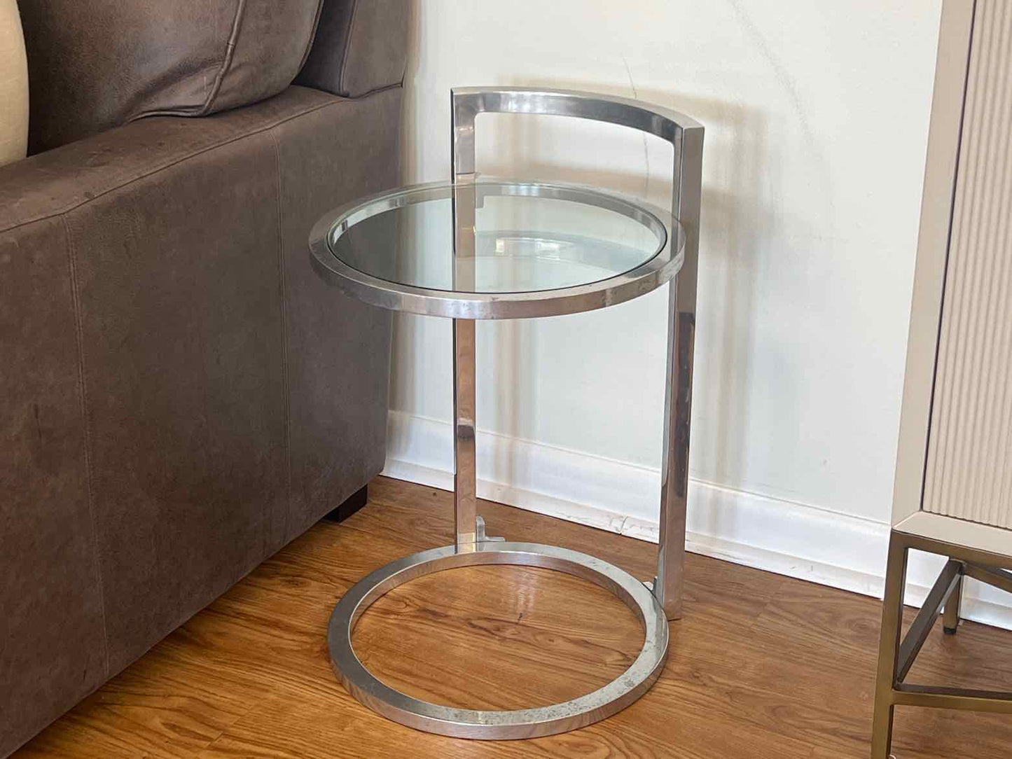 Round Glass and Chrome Side Table