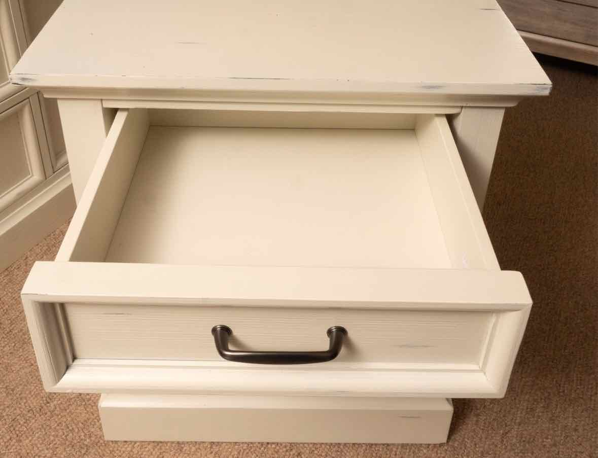 Pair Of  Folio 21 "Hilton Head' Distressed Ivory Finish 1 Drawer  Nightstands