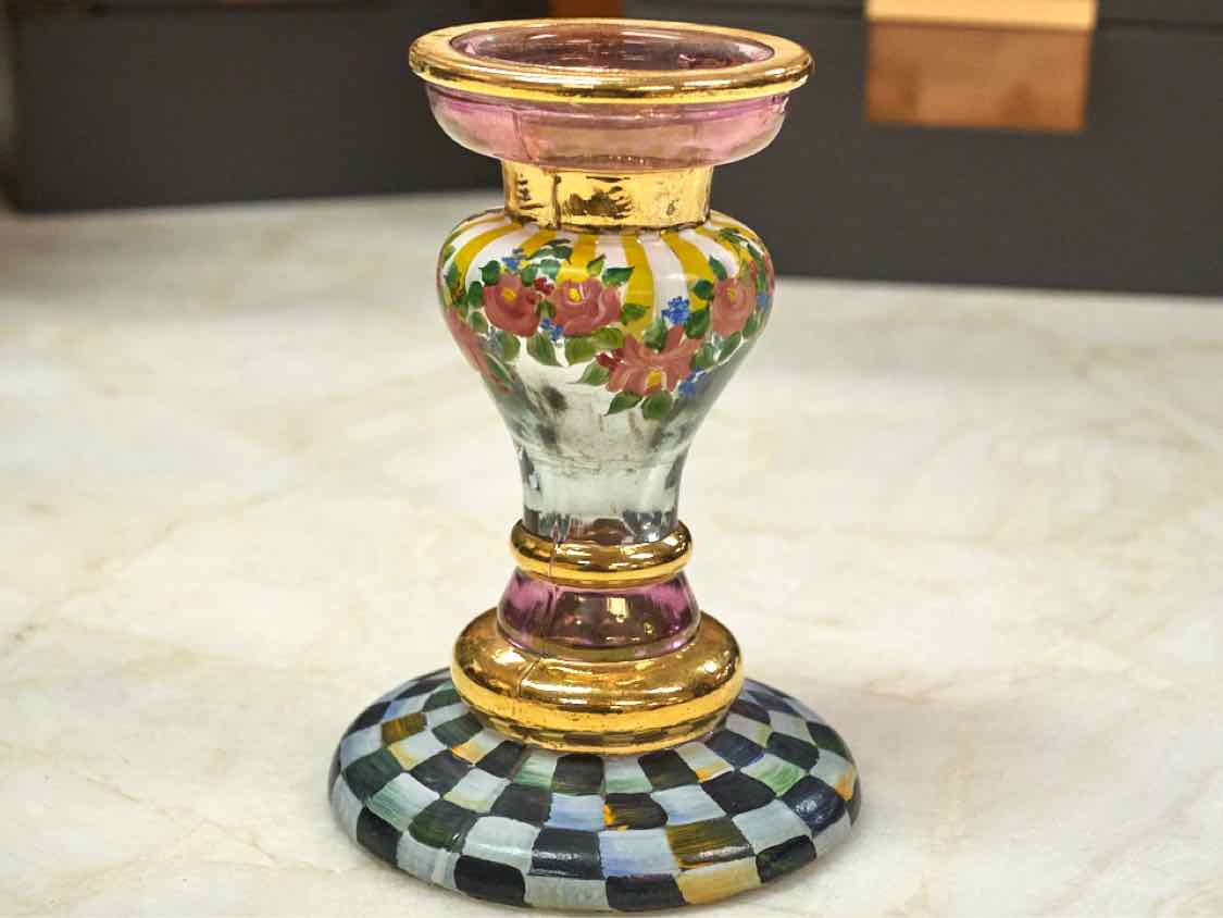 MacKenzie-Childs Handpainted Glass Candleholder