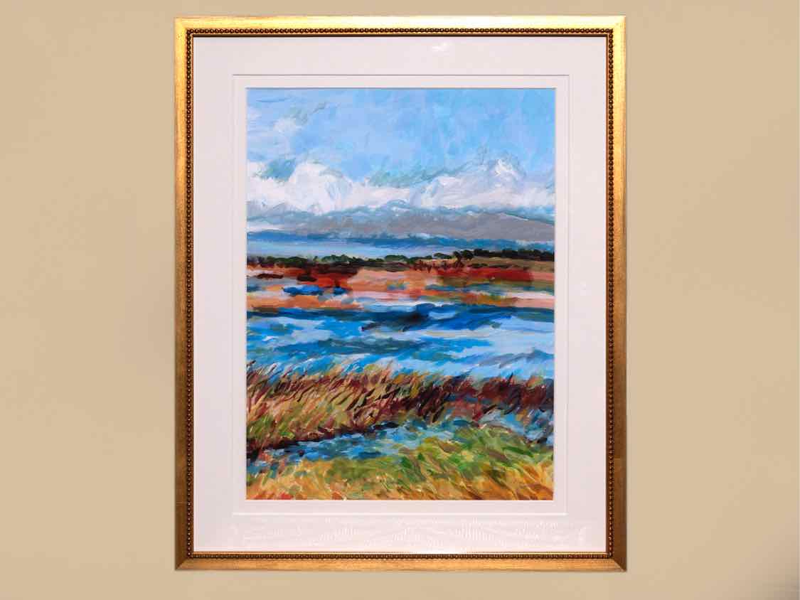"Spring Marsh 8" Matted Print in Gold Beaded Frame
