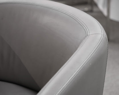 Set of 6 Restoration Hardware Emery Barrelback Leather Dining Chairs in Grey