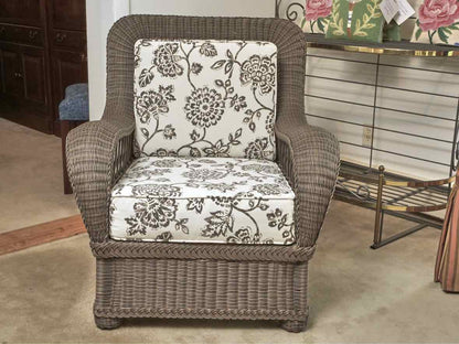 Ethan Allen Dark Brown Finish All Weather Woven Chair With Cushions