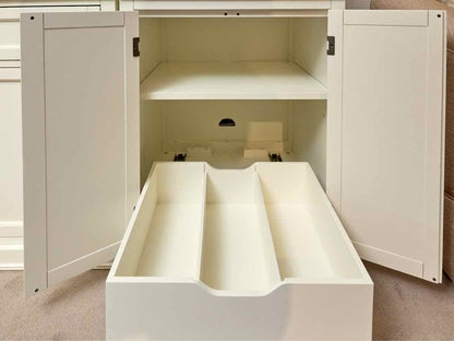 Pottery Barn Ivory Desk with 2 Glass Pane Door Tower Office Storage