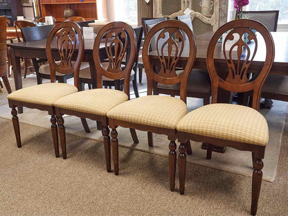 Set of 4 Bremex Birchwood  Dining Chairs with Plaid Upholstered Seat Cushions
