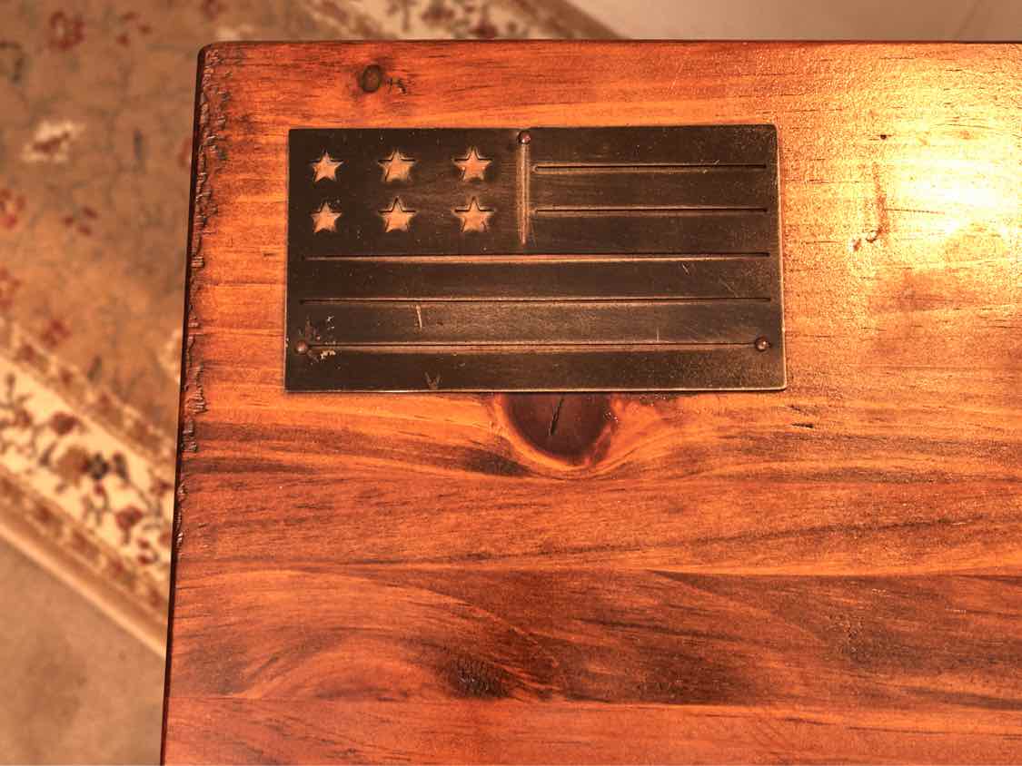 Painted American Flag Wooden BoX On Metal Stand