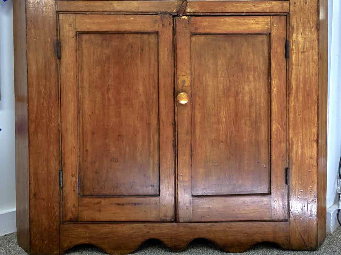 Fir Glass Pane Door Corner Cabinet with Painted Dandelion Green Finish  Interior