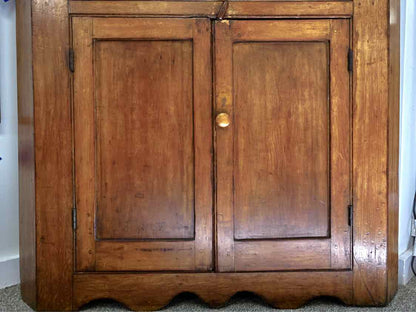 Fir Glass Pane Door Corner Cabinet with Painted Dandelion Green Finish  Interior