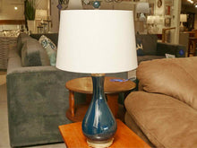 Porcelain Dark Blue Vase Shape Gold Base Table Lamp