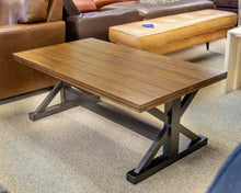 Wood Plank Cocktail Table W/Black X-Frame Trestle Base