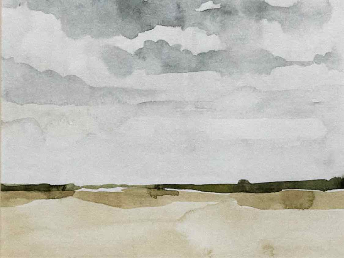 'Field After Rain I' Watercolor Print In White Frame
