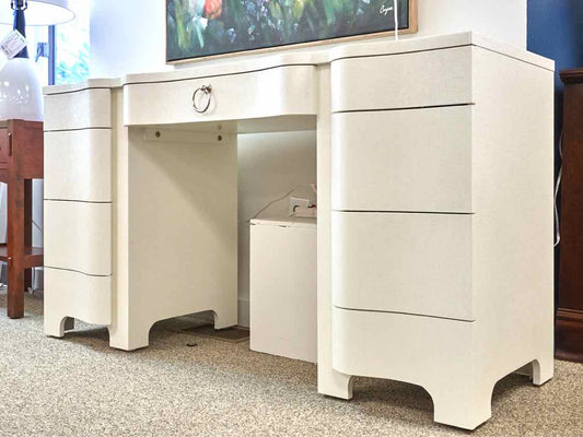 Ivory Fabric Wrapped 7 Drawer Desk