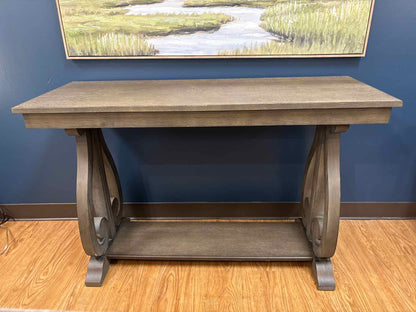 Scrolled Base Console Table in Distressed Finish