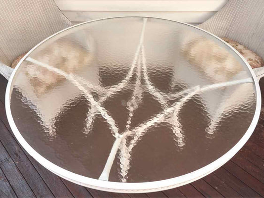 Lloyd Flanders Outdoor Glass Top Table & 4 Wicker Chairs Dining Set