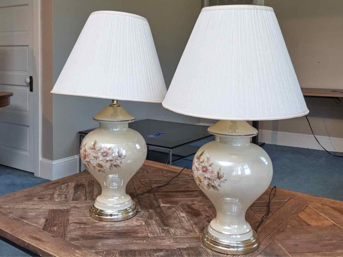 Pair Of  Opaque Glass Urn Shape Table Lamps