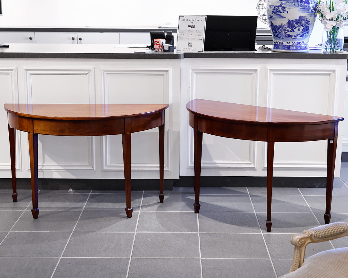 Set of Two Mahogany Demilune Tables