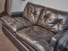 Dark Grey Leather Loveseat