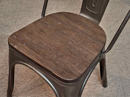 Industrial Tolix Style Metal Glass  Top Table & 4 Metal & Cypress Chair Set