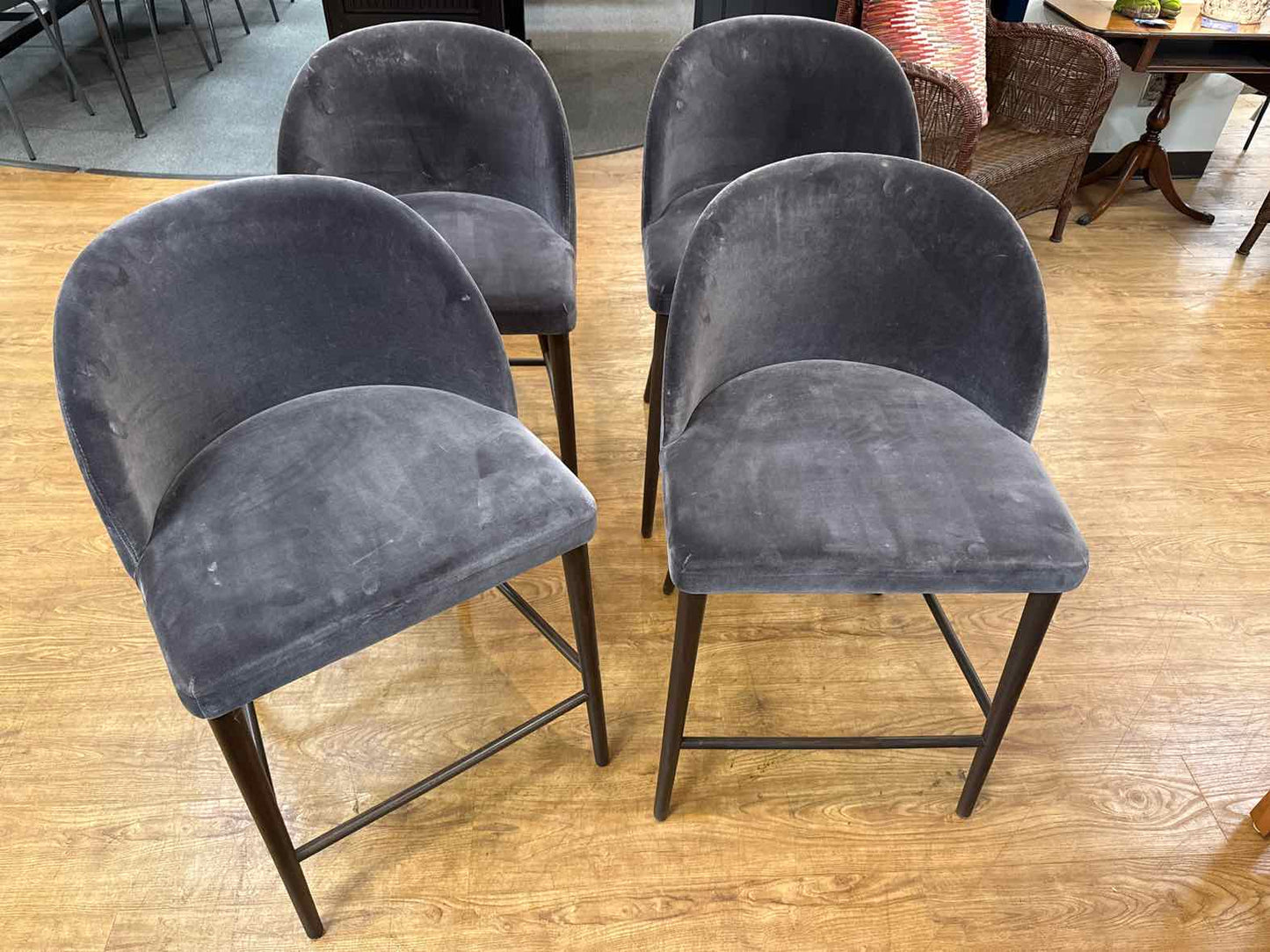 Crate & Barrel 'Camille' Anthracite Velvet Counter Stools