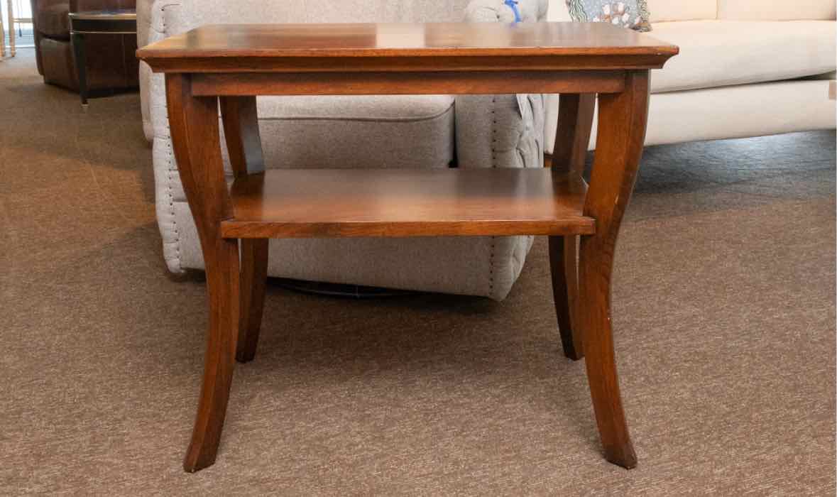 Dark Stained Walnut Side Table With Lower Shelf
