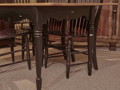 Maple Top Distressed  Black Finish Turned Legs Dining Table & 6 Chairs