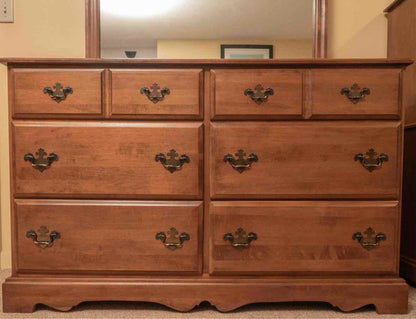 Maple 6 Drawer Dresser with Landscape Mirror & Chippendale Hardware Pulls