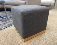 Grey Felt Cube Ottoman on Wooden Base