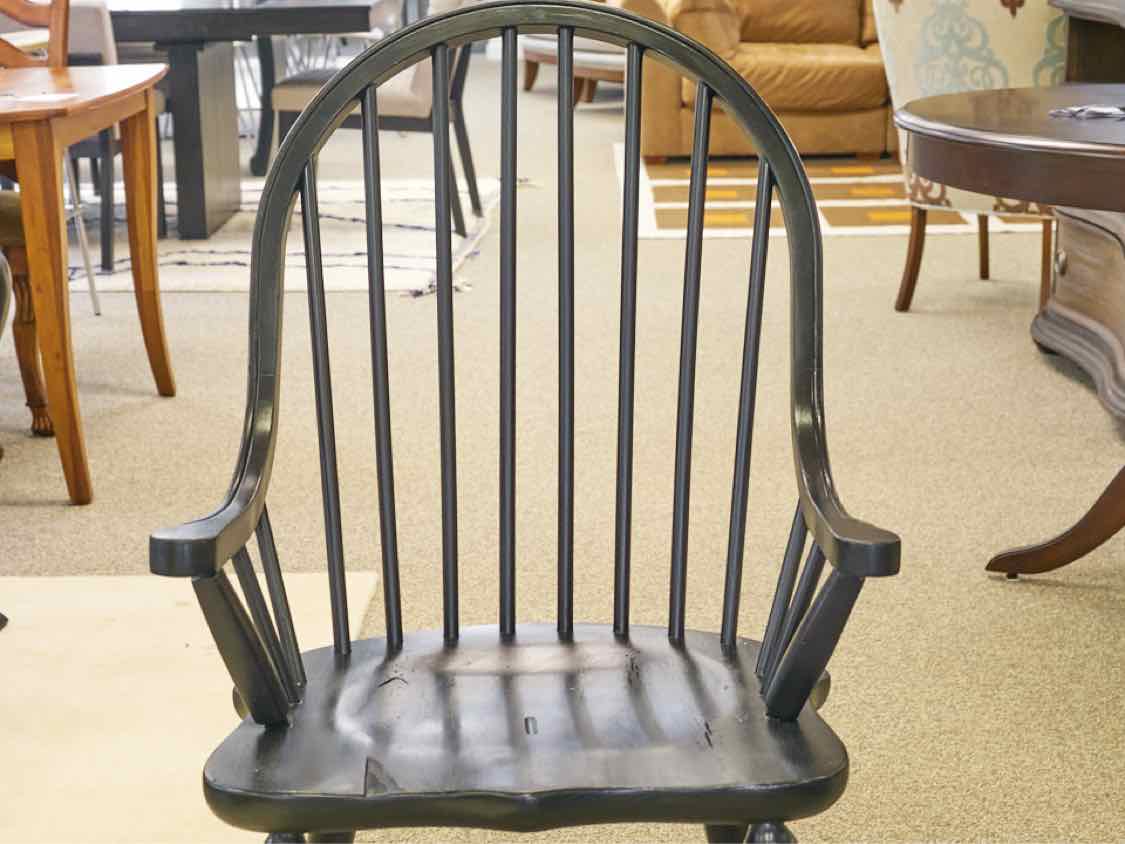 Set Eight Solid Oak Windsor Chairs in Black Finish