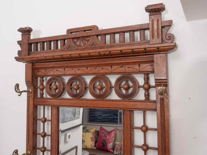 Eastlake Oak Hall Tree Coat Rack