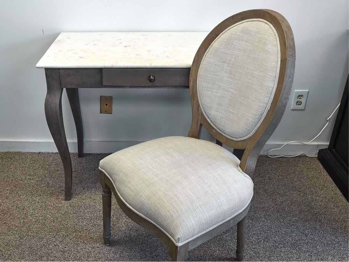 Pottery Barn 'Alexandra' Marble Top Desk W/ Oval Back Chair