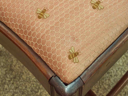 Set of 6 Chippendale Dining Chairs in Cherry with Pale Coral Bee Fabric Seats