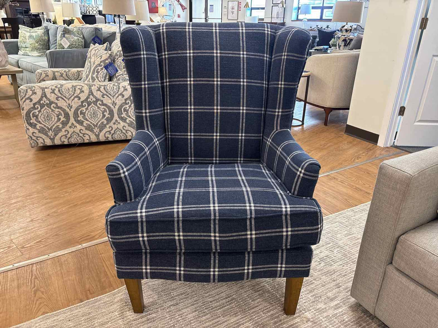Jofran 'Lacroix' Navy Plaid Wingback Chair