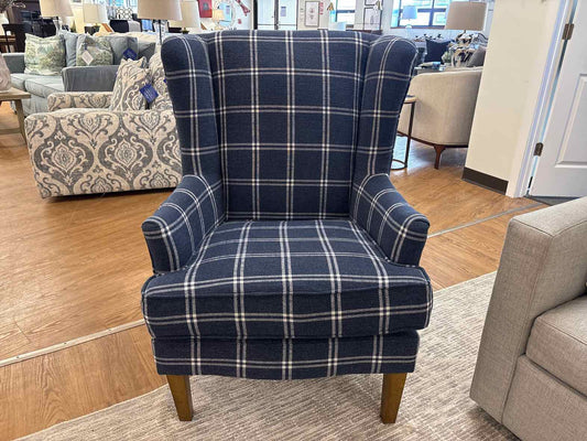 Jofran 'Lacroix' Navy Plaid Wingback Chair