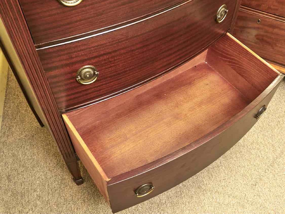 Mahogany 4 Drawer Brass Hardware Carved Reeded Columns Chest