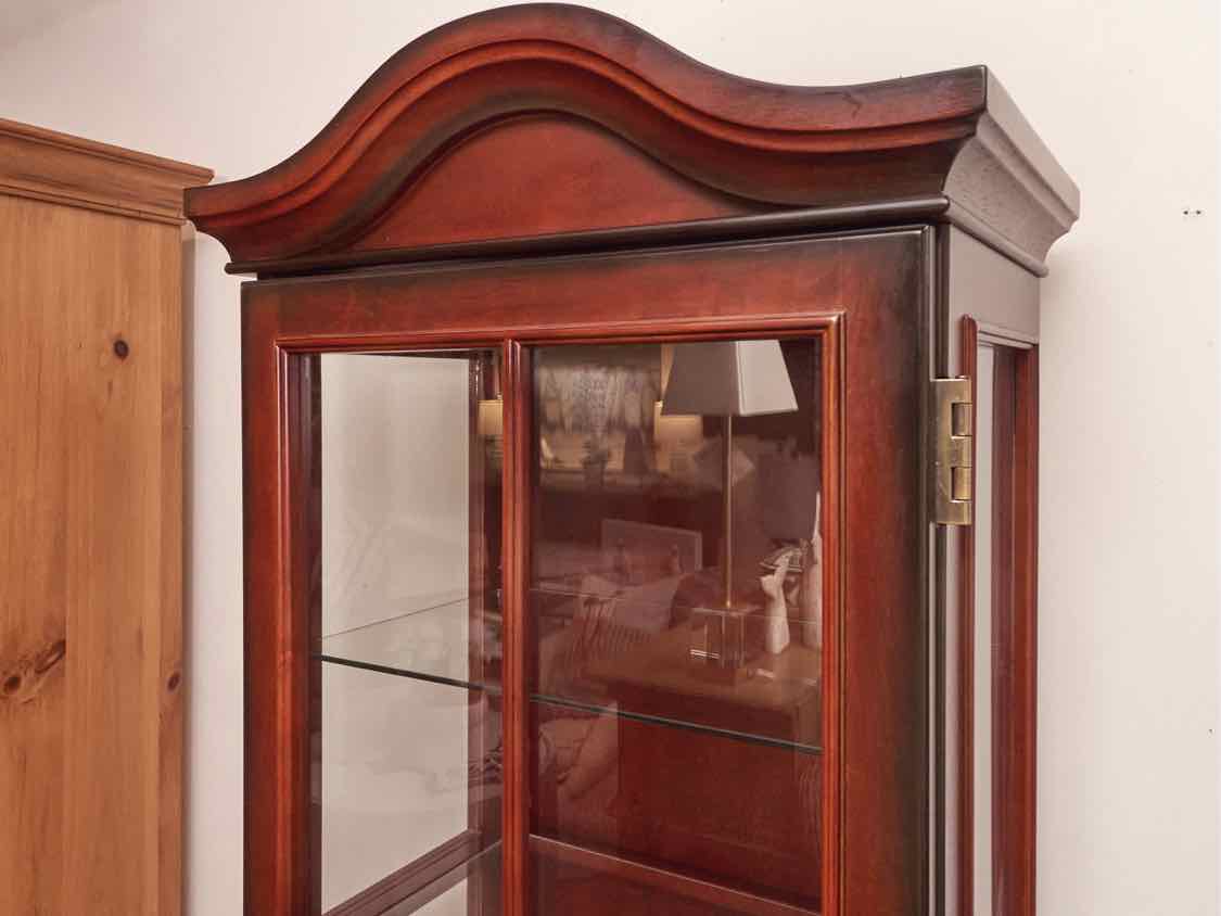 Cherry Display Lighted Cabinet with 5 Glass Shelves