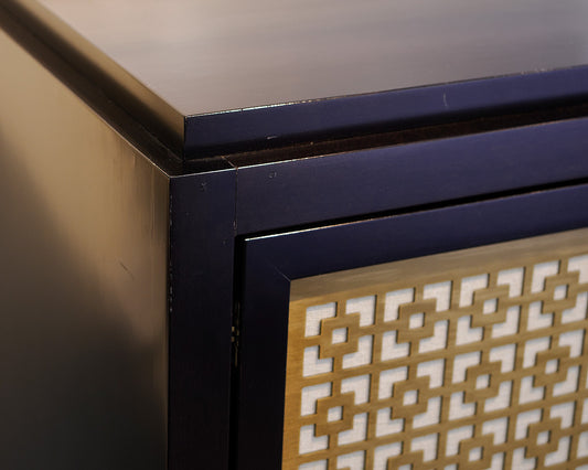 Storage Console Cabinet With Brass Metal Inlay