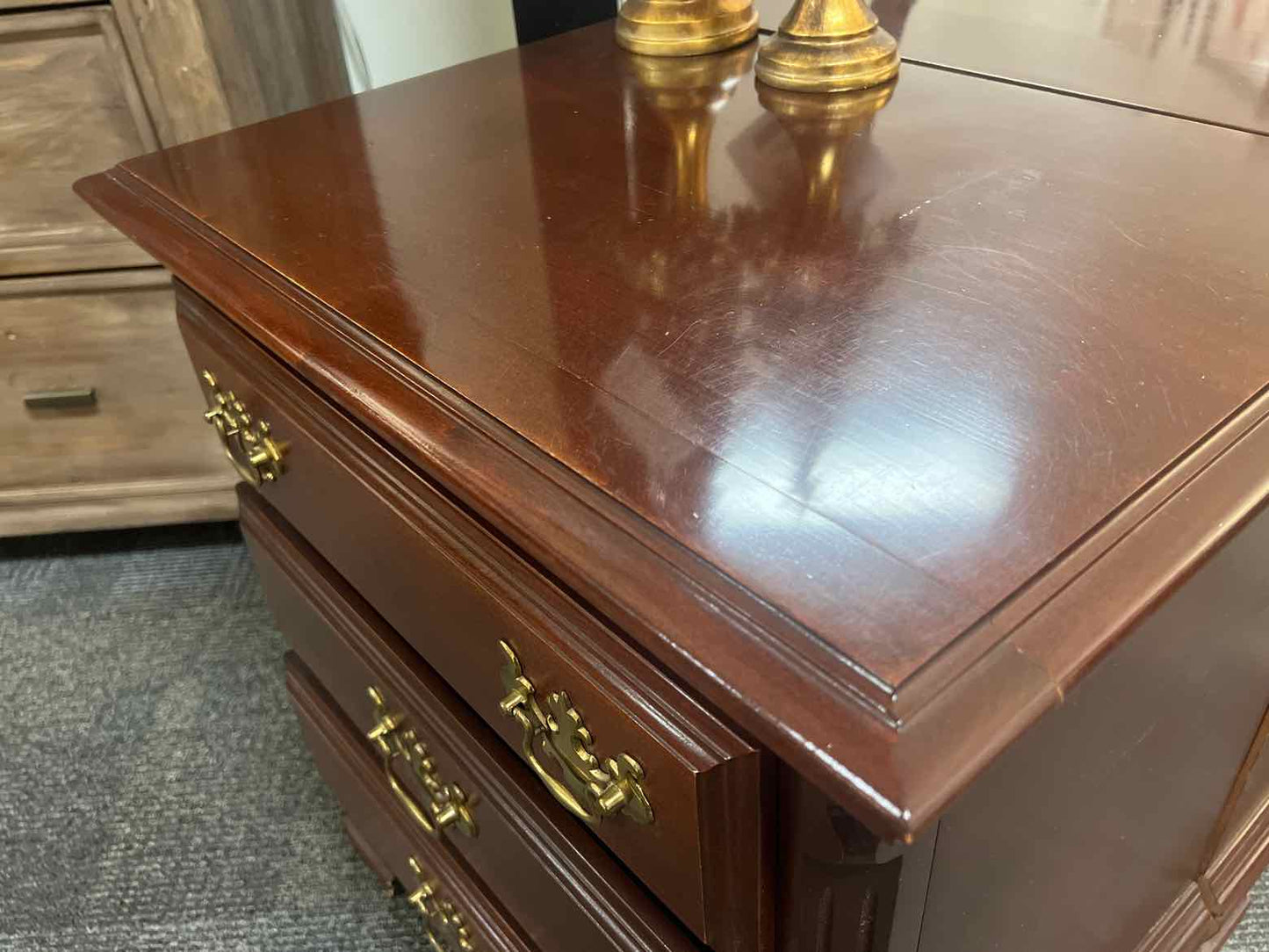 Pair of Mahogany 3 Drawer Nightstands